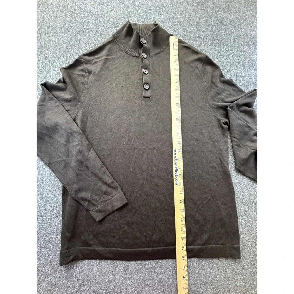 Banana Republic Sweater Mens Lg‎ Brown Mock Neck Silk Cashmere Quarter Button Up